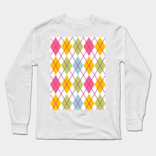 Argyle Lime Sky Blue Citron Lime Plum Vintage Punk Rock Retro Long Sleeve T-Shirt